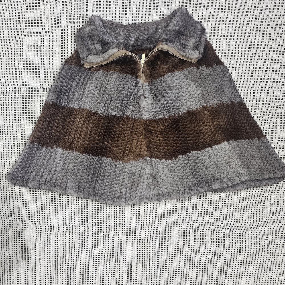 Striped Gray and Brown Knit Poncho
